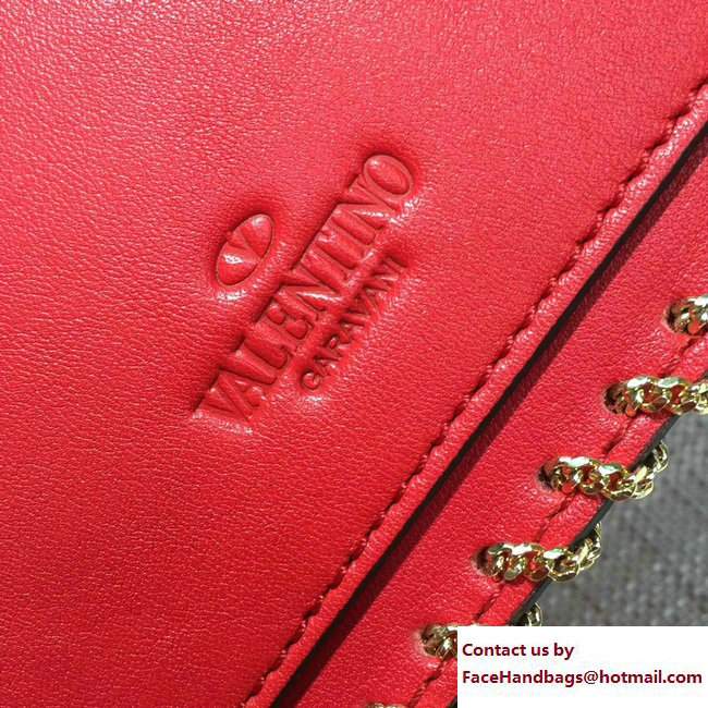 Valentino Inserted Chain Whipstitch Demilune Small Shoulder Bag Red 2017 - Click Image to Close