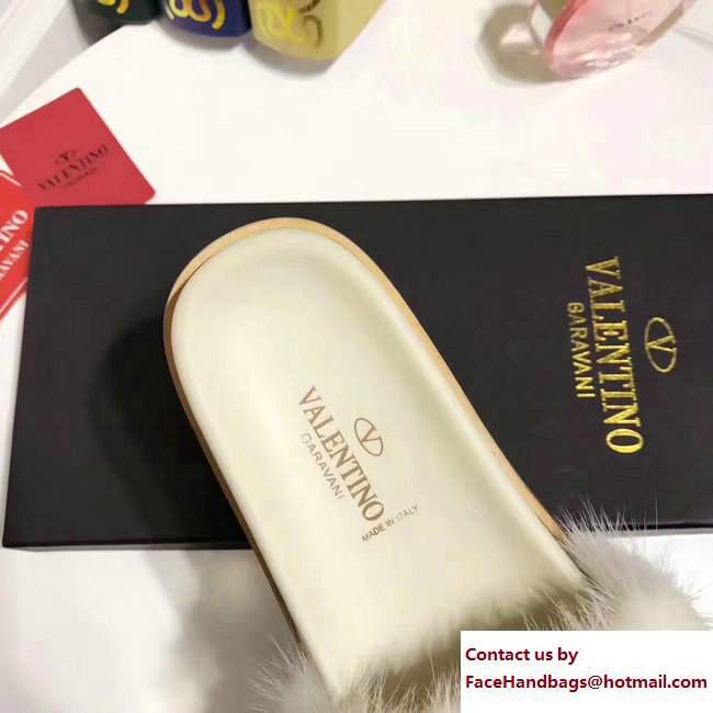 Valentino Mink Fur Macro Studs Flat Slide Sandals Creamy 2017