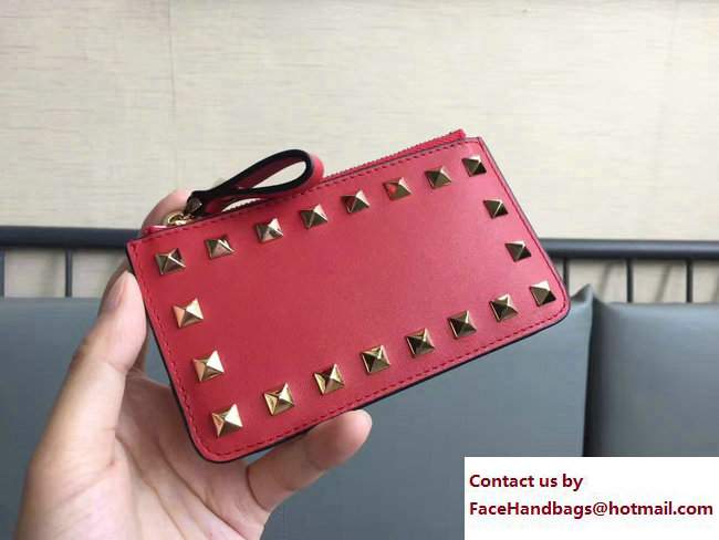 Valentino Rockstud Coin Purse And Key Case Red - Click Image to Close