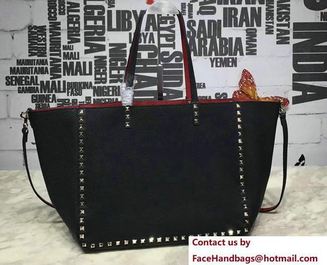 Valentino Rockstud Double Reversible Medium Tote Bag Black/Red