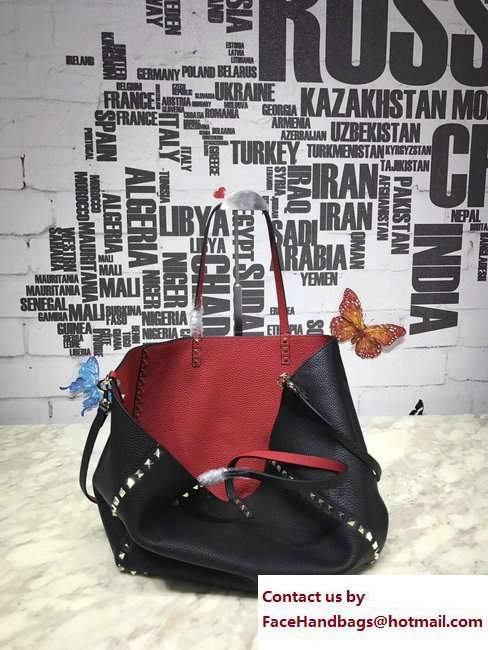 Valentino Rockstud Double Reversible Medium Tote Bag Black/Red