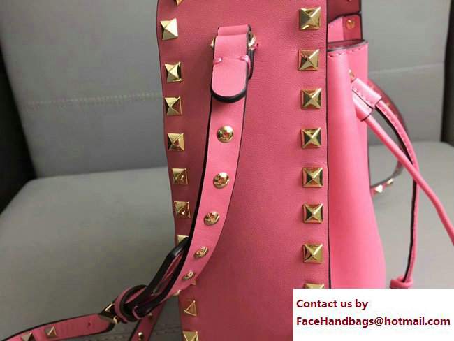 Valentino Rockstud Drawstring Bucket Bag Pink Spring 2017