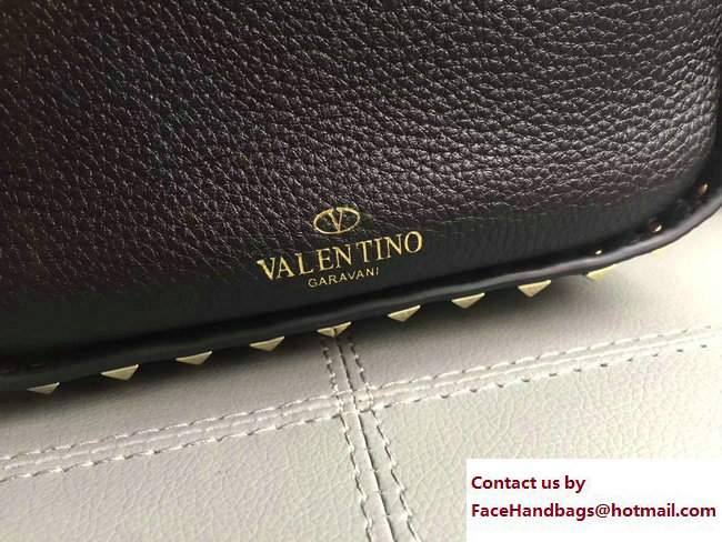 Valentino Rockstud Drawstring Bucket Bag Stampa Alce Textured Black Spring 2017