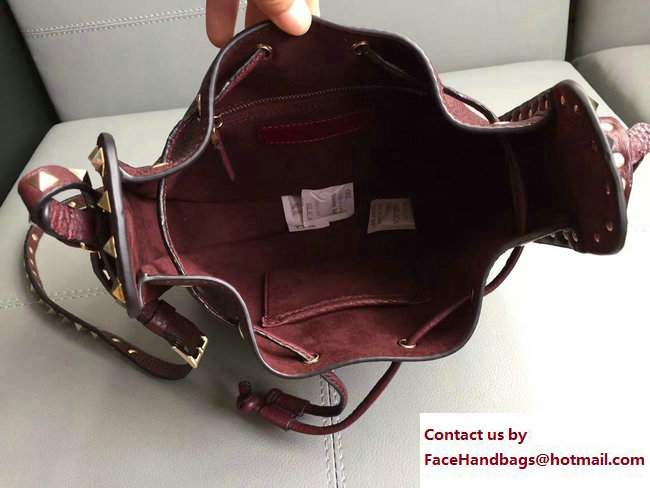 Valentino Rockstud Drawstring Bucket Bag Stampa Alce Textured Burgundy Spring 2017 - Click Image to Close