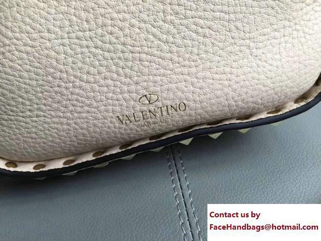 Valentino Rockstud Drawstring Bucket Bag Stampa Alce Textured Off White Spring 2017