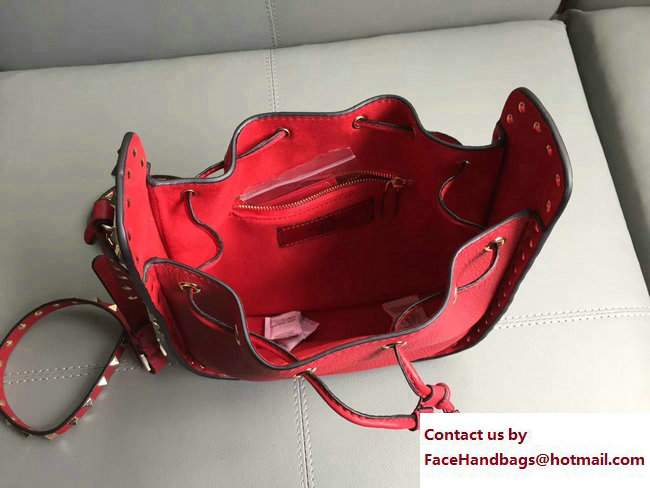 Valentino Rockstud Drawstring Bucket Bag Stampa Alce Textured Red Spring 2017