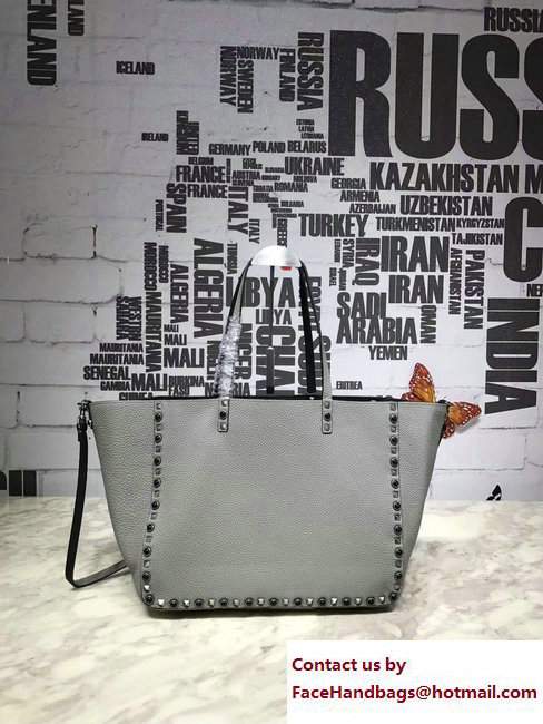 Valentino Rockstud Rolling Double Reversible Medium Tote Bag Black/Gray - Click Image to Close