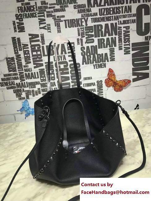 Valentino Rockstud Rolling Double Reversible Medium Tote Bag Noir - Click Image to Close