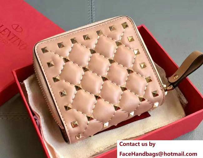 Valentino Rockstud Spike Compact Wallet Apricot - Click Image to Close