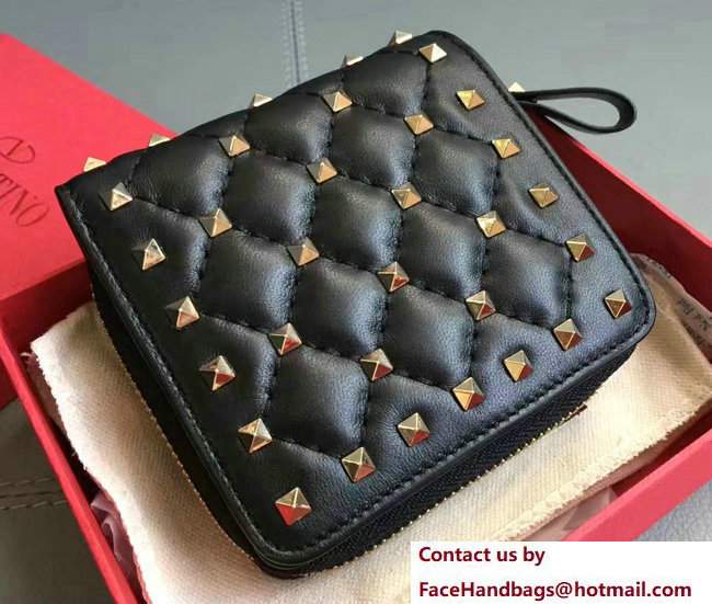 Valentino Rockstud Spike Compact Wallet Black - Click Image to Close