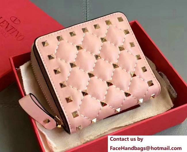 Valentino Rockstud Spike Compact Wallet Pink