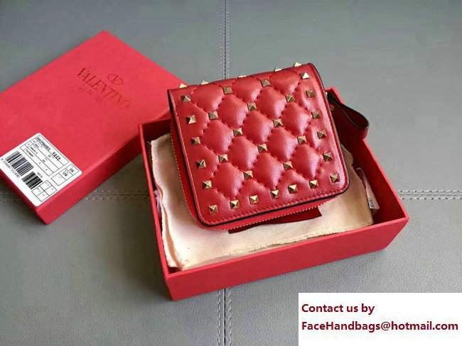Valentino Rockstud Spike Compact Wallet Red