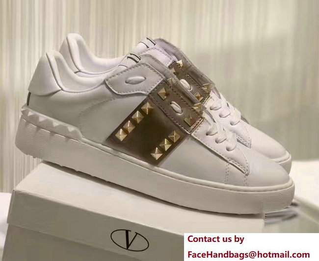 Valentino Rockstud Untitled Lovers Sneakers White/Gold 2017 - Click Image to Close