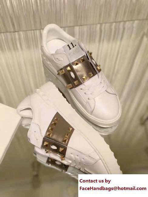 Valentino Rockstud Untitled Lovers Sneakers White/Gold 2017 - Click Image to Close