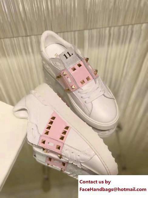 Valentino Rockstud Untitled Lovers Sneakers White/Patent Pink 2017 - Click Image to Close