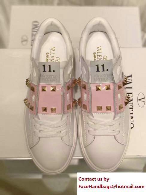 Valentino Rockstud Untitled Lovers Sneakers White/Patent Pink 2017 - Click Image to Close