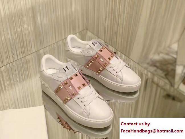 Valentino Rockstud Untitled Lovers Sneakers White/Pink 2017
