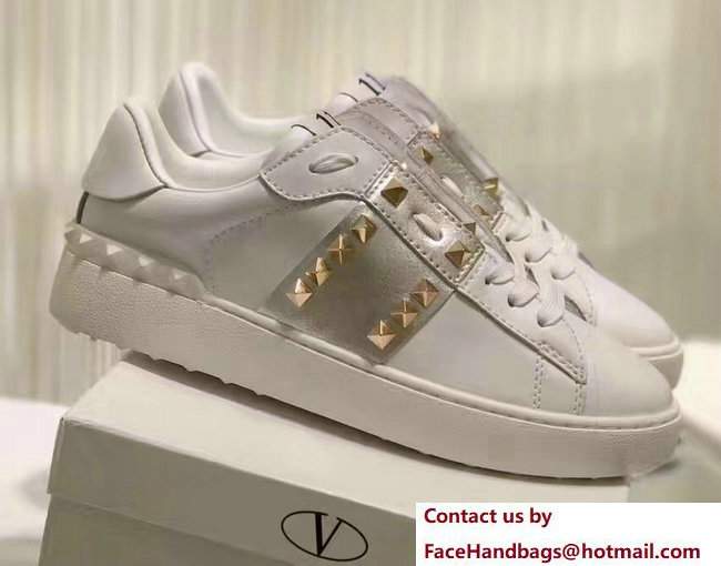 Valentino Rockstud Untitled Lovers Sneakers White/Silver 2017 - Click Image to Close