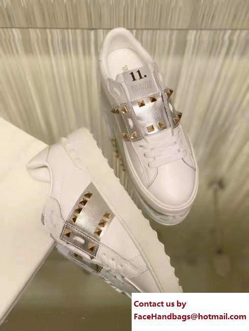 Valentino Rockstud Untitled Lovers Sneakers White/Silver 2017