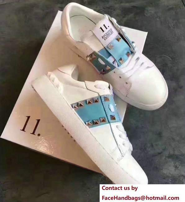 Valentino Rockstud Untitled Lovers Sneakers White/Turquoise 2017 - Click Image to Close