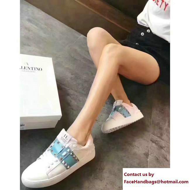 Valentino Rockstud Untitled Lovers Sneakers White/Turquoise 2017