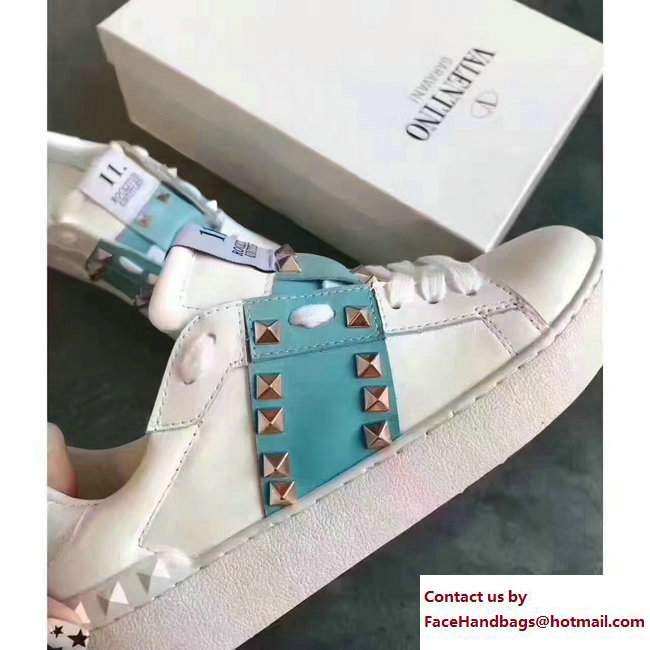 Valentino Rockstud Untitled Lovers Sneakers White/Turquoise 2017 - Click Image to Close