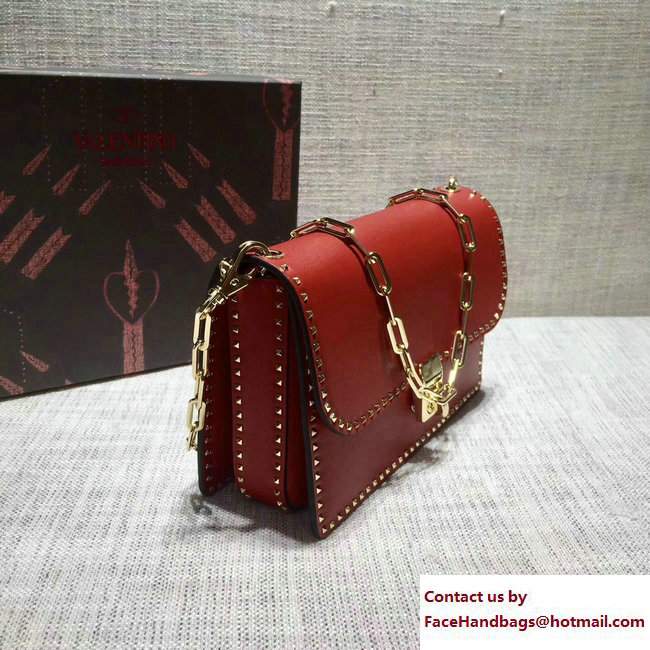 Valentino Stud Stitching Chain Cross-Body Bag Red 2017