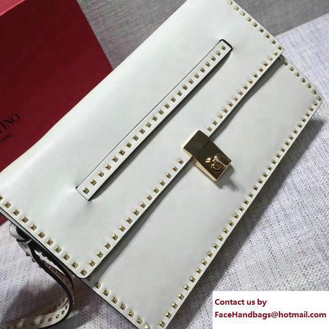 Valentino Stud Stitching Flap Clutch Bag Off White 2017 - Click Image to Close