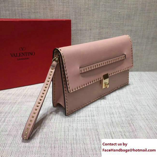Valentino Stud Stitching Flap Clutch Bag Pink 2017