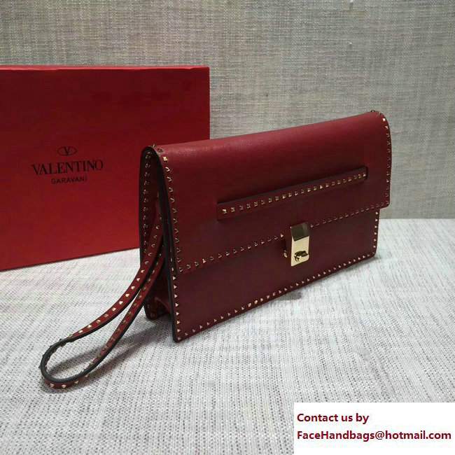 Valentino Stud Stitching Flap Clutch Bag Red 2017
