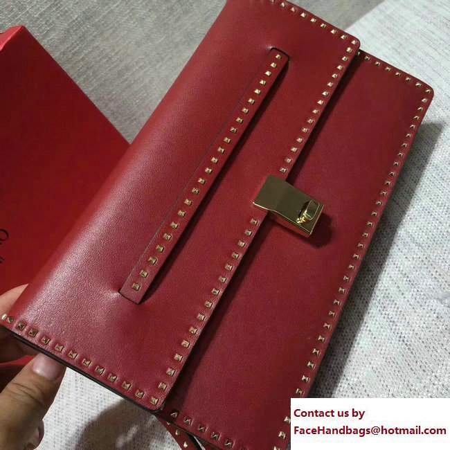Valentino Stud Stitching Flap Clutch Bag Red 2017