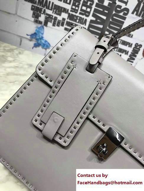 Valentino Stud Stitching Single Handle Large Bag Gray 2017