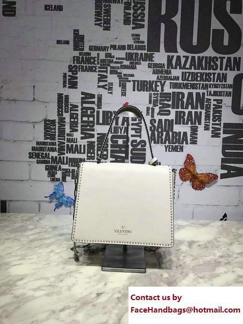 Valentino Stud Stitching Single Handle Large Bag Off White 2017