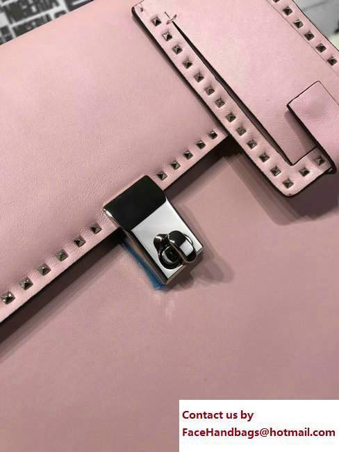 Valentino Stud Stitching Single Handle Large Bag Pink 2017