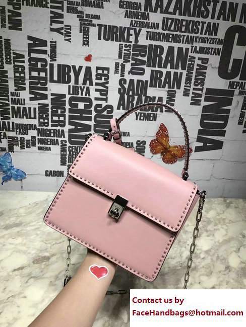 Valentino Stud Stitching Single Handle Small Bag Pink 2017 - Click Image to Close