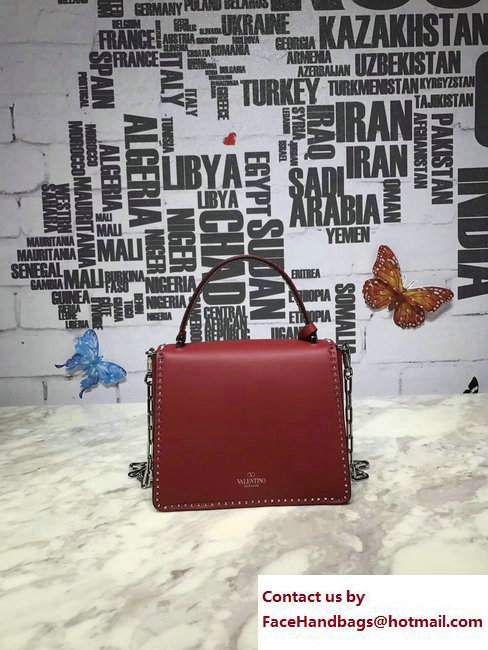 Valentino Stud Stitching Single Handle Small Bag Red 2017