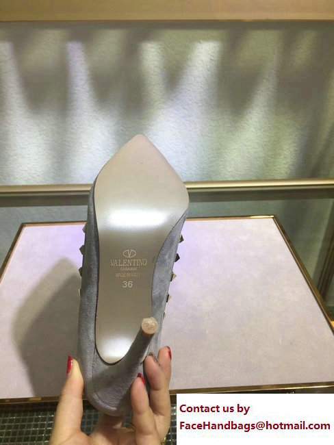 Valentino Suede Heel 9.5cm Rockstud Pumps Gray 2017 - Click Image to Close