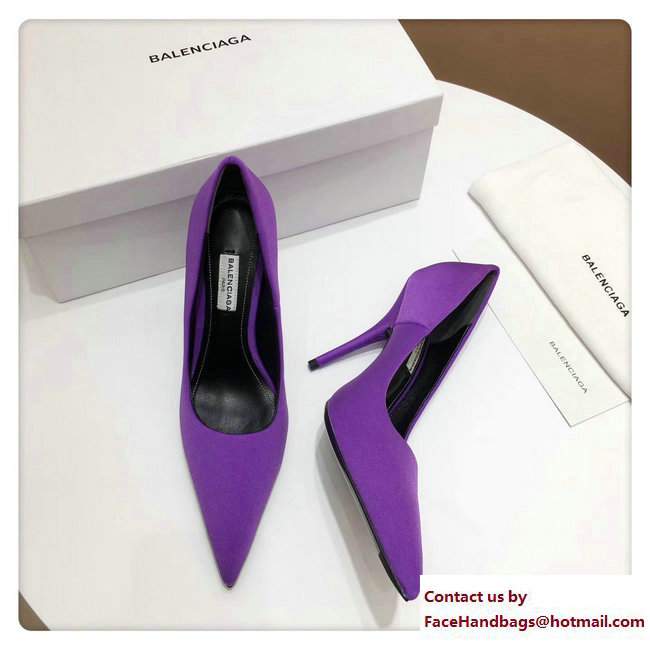 Balenciaga Heel 10cm Extreme Pointed Toe Spandex Knife Pumps Purple 2017 - Click Image to Close
