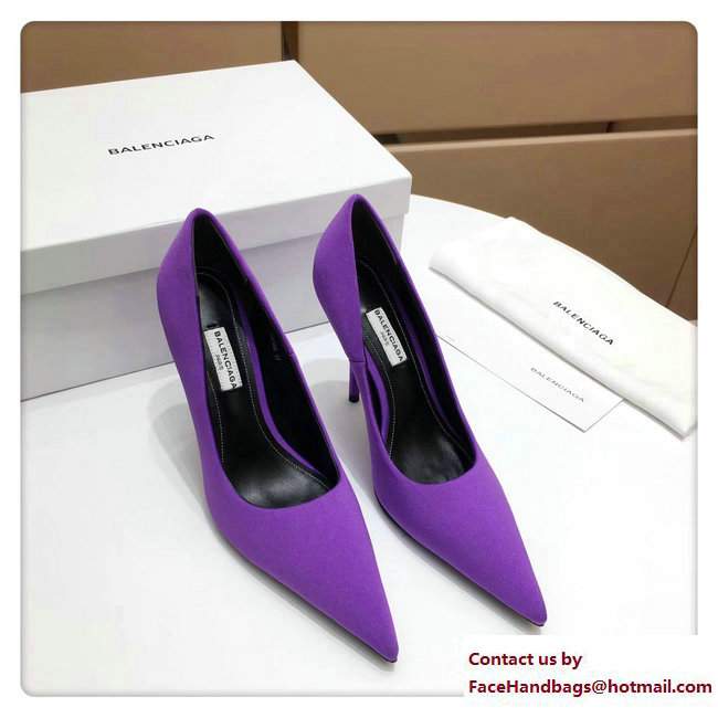Balenciaga Heel 10cm Extreme Pointed Toe Spandex Knife Pumps Purple 2017