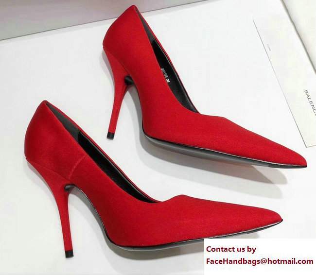 Balenciaga Heel 10cm Extreme Pointed Toe Spandex Knife Pumps Red 2017 - Click Image to Close