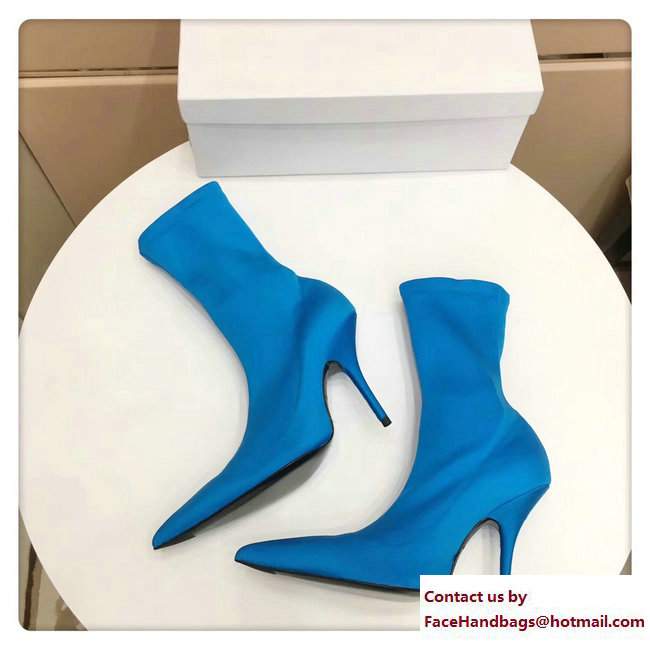 Balenciaga Heel 10cm Height 20cm Extreme Pointed Toe Spandex Knife Bootie Blue 2017