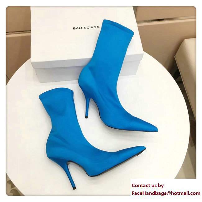 Balenciaga Heel 10cm Height 20cm Extreme Pointed Toe Spandex Knife Bootie Blue 2017 - Click Image to Close