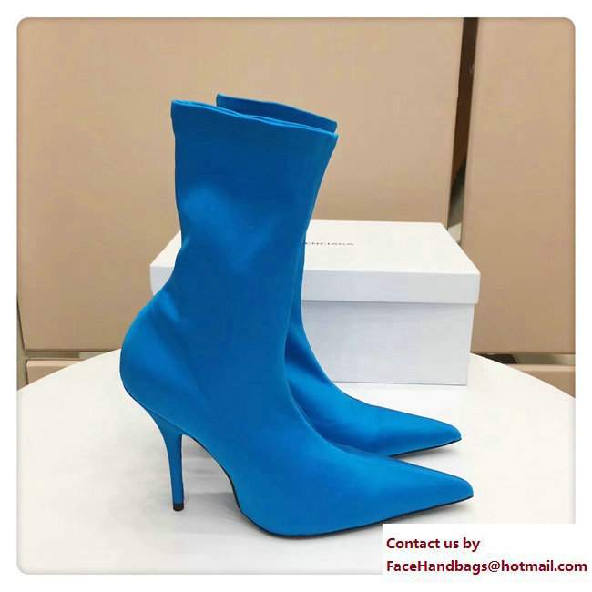 Balenciaga Heel 10cm Height 20cm Extreme Pointed Toe Spandex Knife Bootie Blue 2017