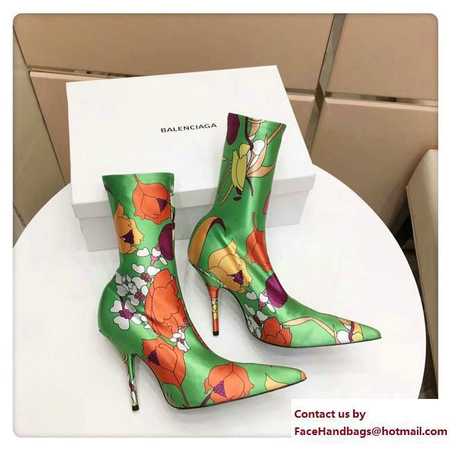 Balenciaga Heel 10cm Height 20cm Extreme Pointed Toe Spandex Knife Bootie Flower Green 2017 - Click Image to Close