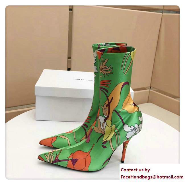 Balenciaga Heel 10cm Height 20cm Extreme Pointed Toe Spandex Knife Bootie Flower Green 2017