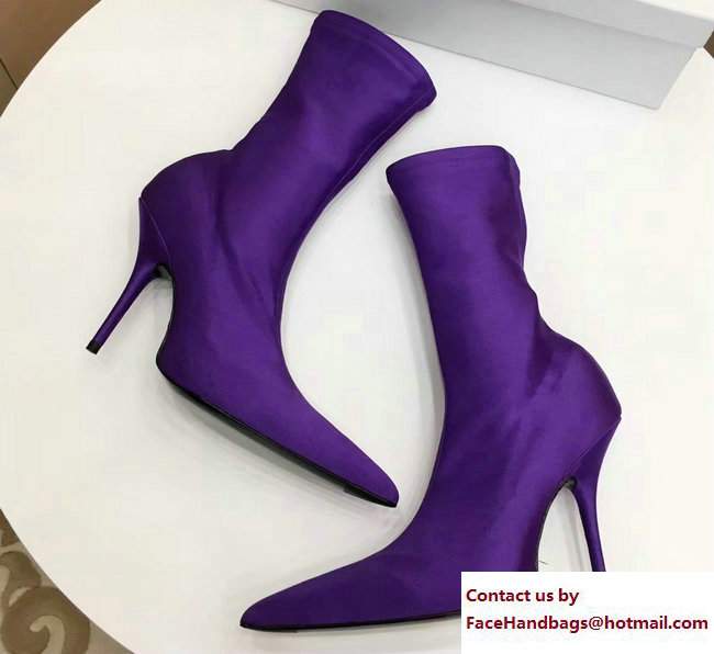 Balenciaga Heel 10cm Height 20cm Extreme Pointed Toe Spandex Knife Bootie Purple 2017