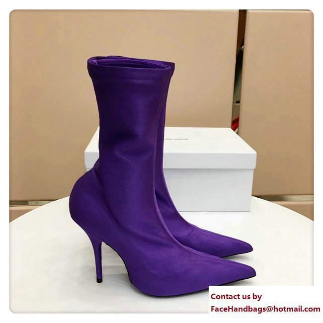 Balenciaga Heel 10cm Height 20cm Extreme Pointed Toe Spandex Knife Bootie Purple 2017