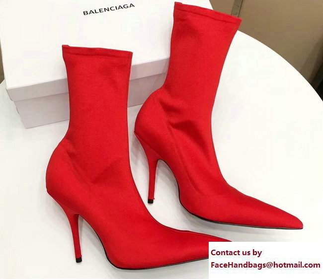 Balenciaga Heel 10cm Height 20cm Extreme Pointed Toe Spandex Knife Bootie Red 2017