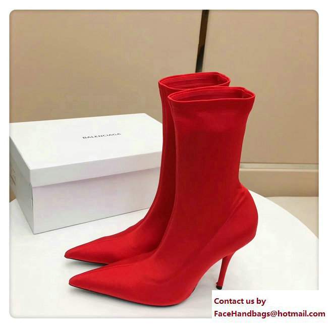 Balenciaga Heel 10cm Height 20cm Extreme Pointed Toe Spandex Knife Bootie Red 2017