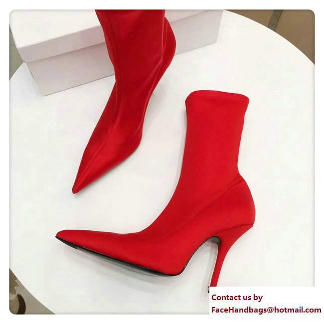 Balenciaga Heel 10cm Height 20cm Extreme Pointed Toe Spandex Knife Bootie Red 2017 - Click Image to Close